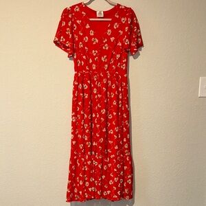 Red Orange Floral Dress